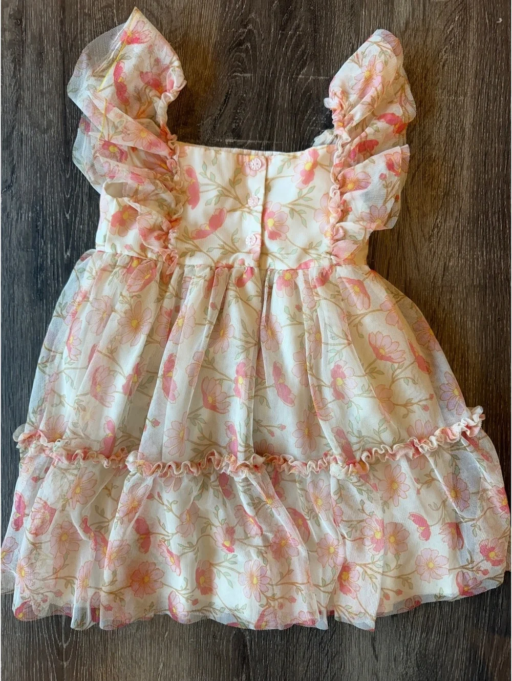 Rachel Zoe Girls 4T Floral Tulle Dress Pink Ivory Ruffle Tiered Party Easter